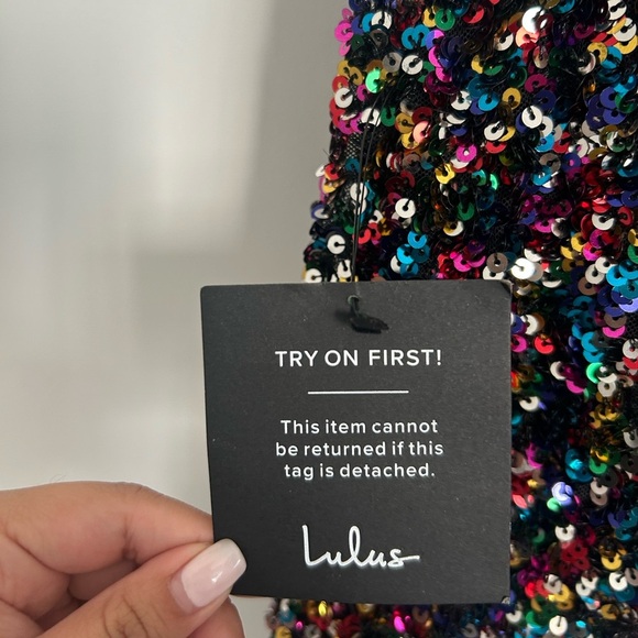 Lulu’s All that Dazzle Silver Multi Sequin Strapless Mini Dress size small NWT - Picture 8 of 15